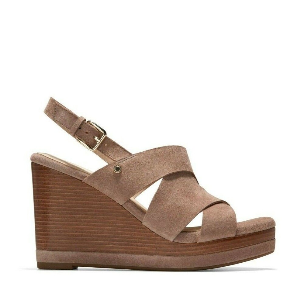 Cole Haan Laci Suede Platform Slingback Wedge Sandal Stone Taupe NIB Size 9 9.5 - Picture 4 of 15